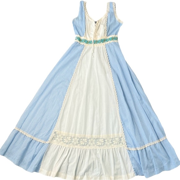 Vintage Prairie Maxi Dress Blue White Gingham Size Small - Picture 2 of 16